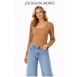NWT Jackson Rowe Neutral Tan Long Sleeve Relaxed Jersey Top - L